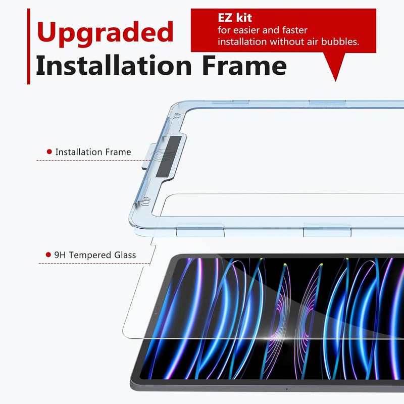 bersem Screen Protector Compatible with iPad Pro 12.9 Inch (2022 &2021&2020&2018 Models) Tempered Glass, Ultra Clear, Anti-Scratch, Case Friendly, EZ Kit, 1 Pack - Image 2